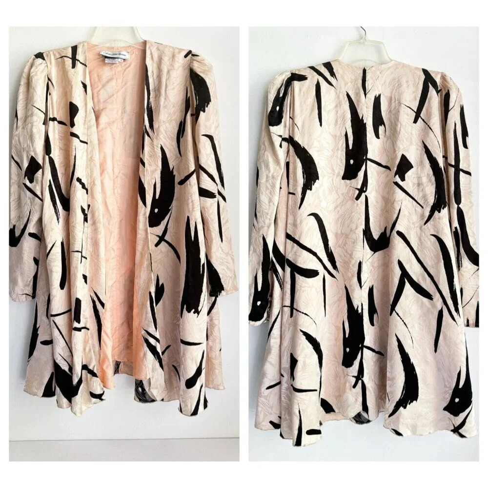 Vintage saks Fifth avenue Silk Blush Pink Black Print Lightweight Blazer 10